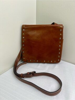 Patricia Nash Cognac Brown Studded Leather Crossbody Bag